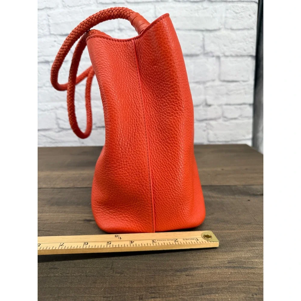 Tory Burch Taylor Tote Bag Coral Red Pebbled Leather Purse Tassel Dust Bag